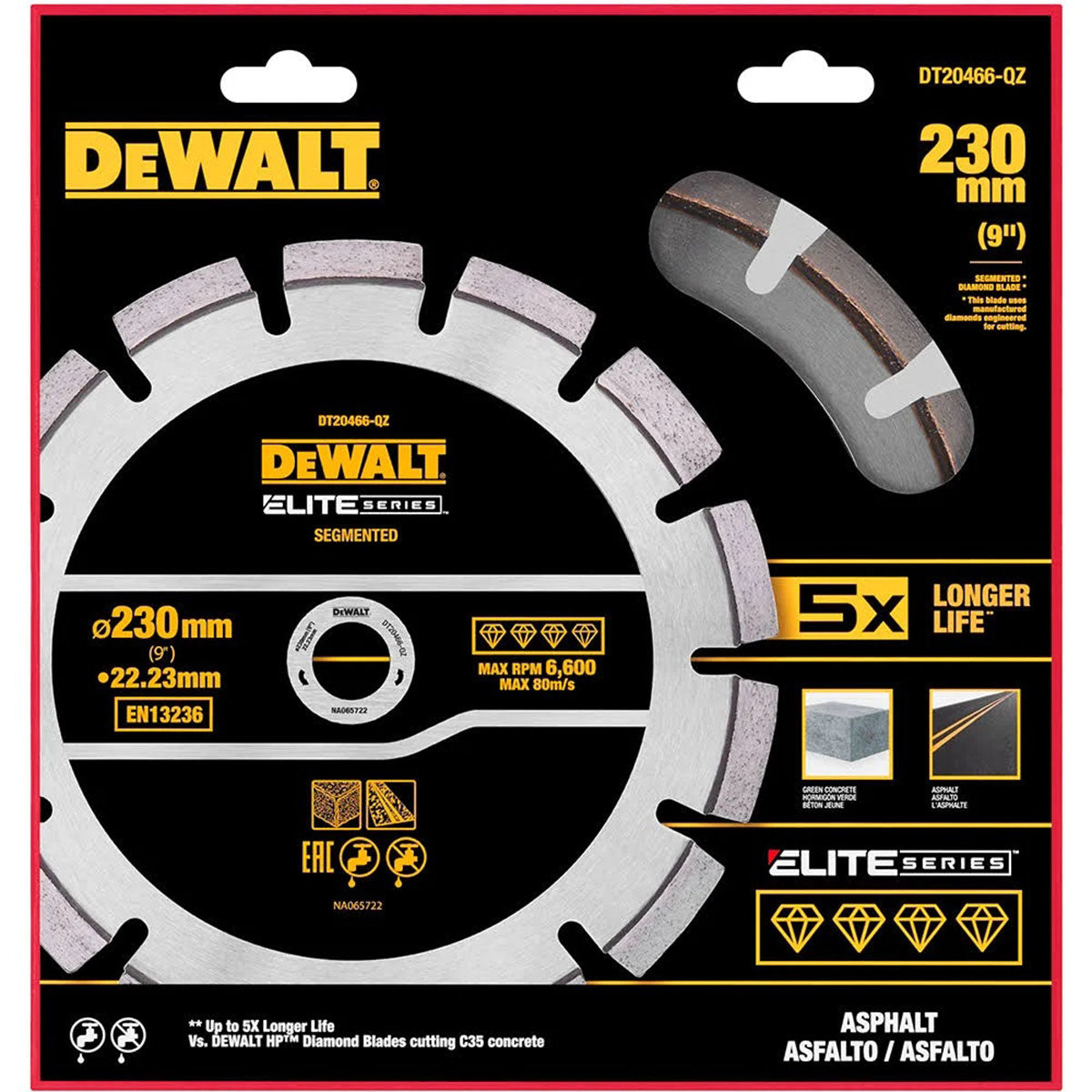 Dewalt 230mm Elite Series Asphalt Diamond Segmented Wheel Blade DT20466-QZ