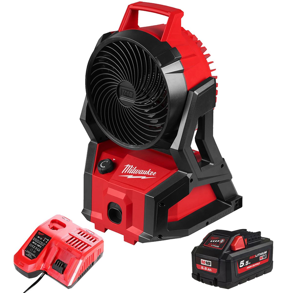 Milwaukee M18AFG2-0 18V 2nd Generation Air Fan with 1 x 5.5Ah Battery & Charger