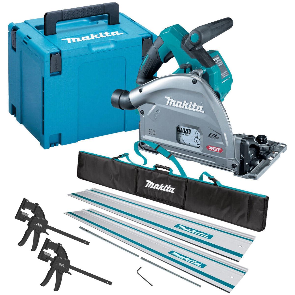 Makita SP001GZ03 40V Brushless Plunge Saw Body Only With 2 x Guide Rail, Clamp, Bag & Case