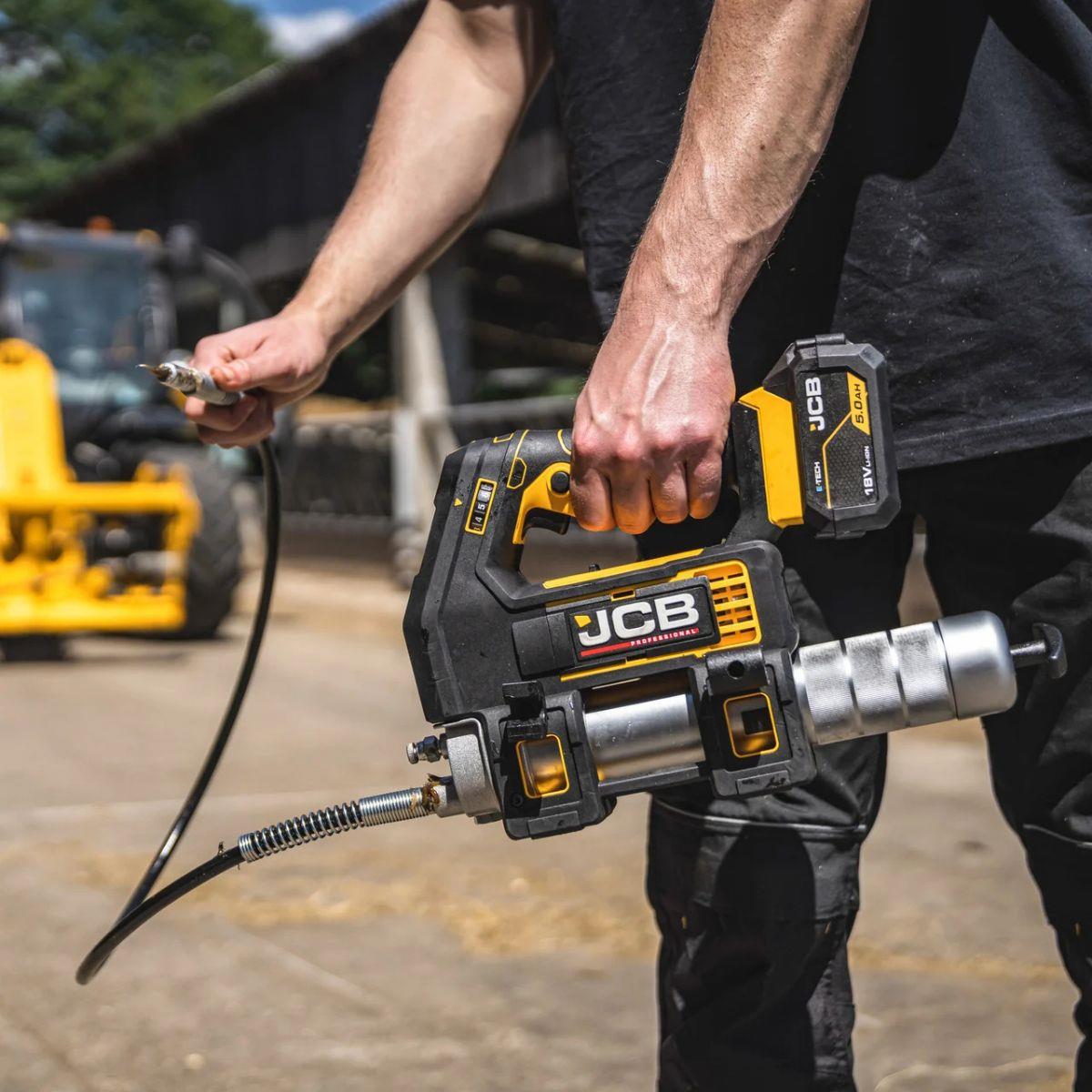 JCB-18PKIT-5 Pro 18V Impact Wrench & Grease Gun With 2 x 5.0Ah Batteries & 4.5A Fast Charger In Soft Tool Bag