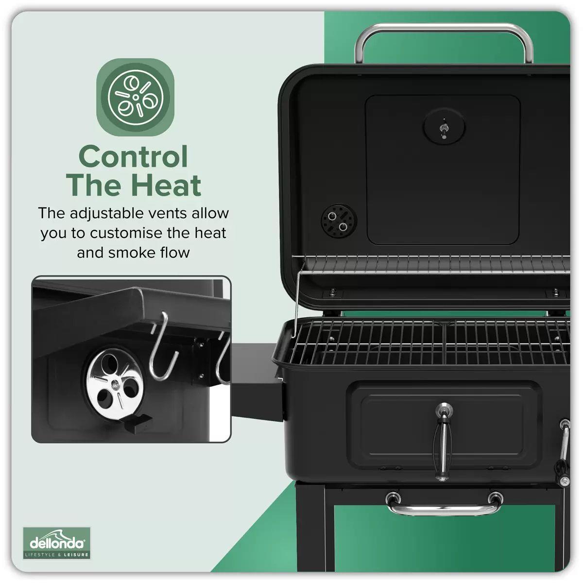 Sealey DG283 Dellonda Charcoal Grill BBQ Smoker and Trolley with 2 Side Shelves Black