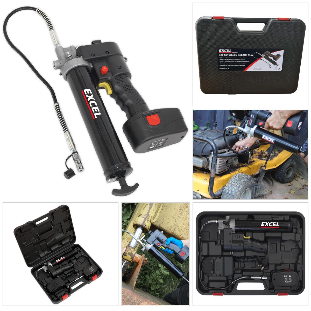 Excel 18V Cordless Li-ion Grease Gun with 1 x 2.0Ah Battery