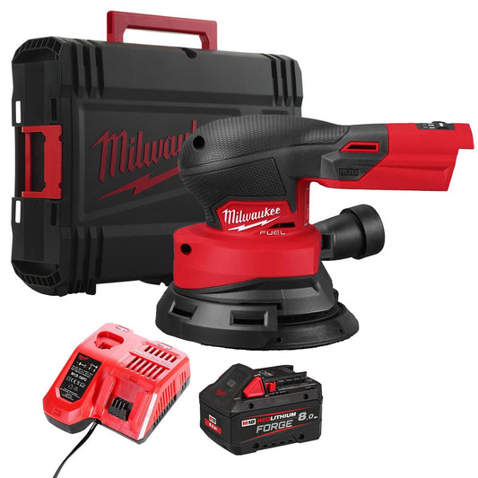 Milwaukee M18FROS125-0X 18V M18 Brushless Random Orbital Sander with 1 x 8.0Ah Battery Charger & Case