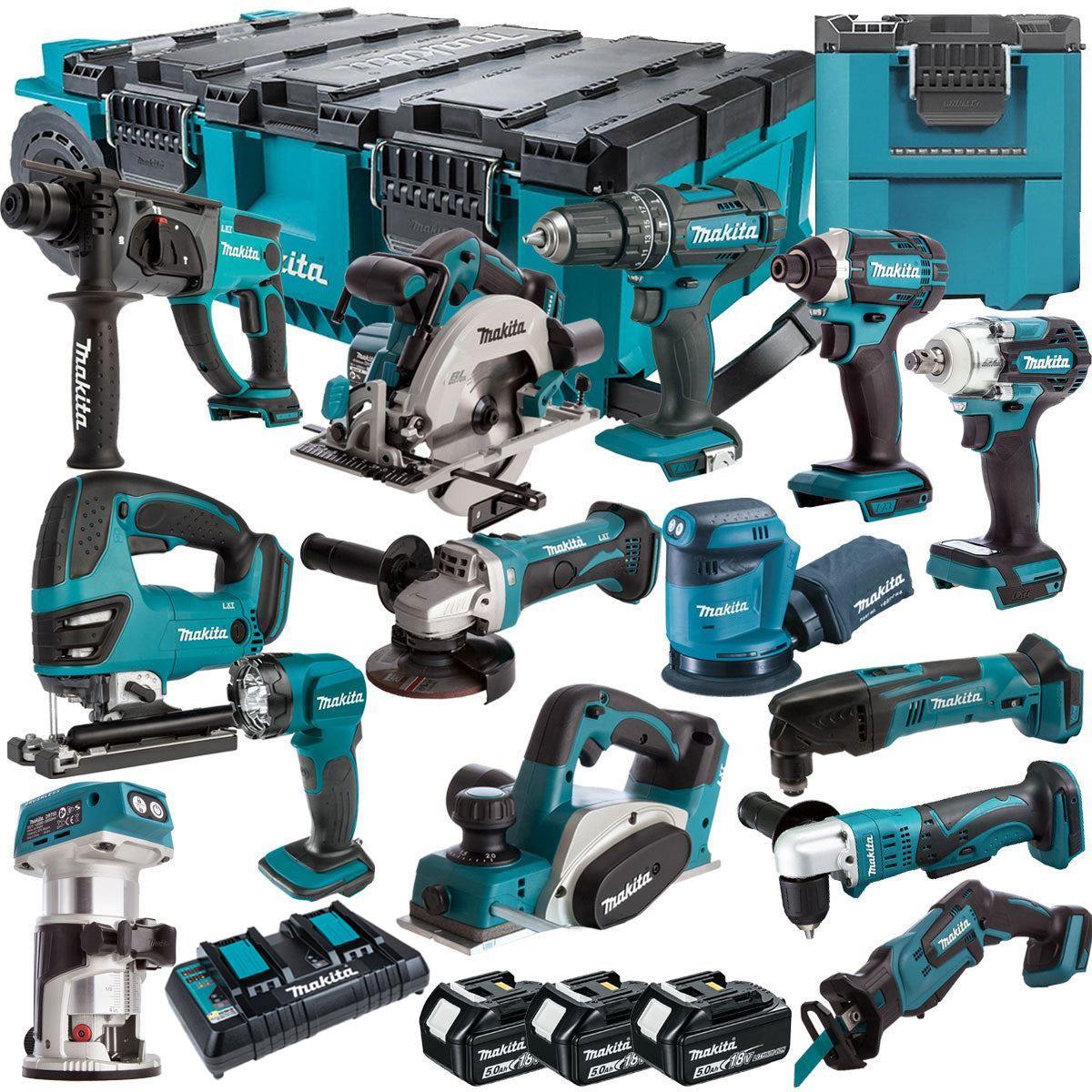 Makita 18V 14 Piece Combo Kit with 3 x 5.0Ah Batteries & MAKTRAK Trolley Toolbox