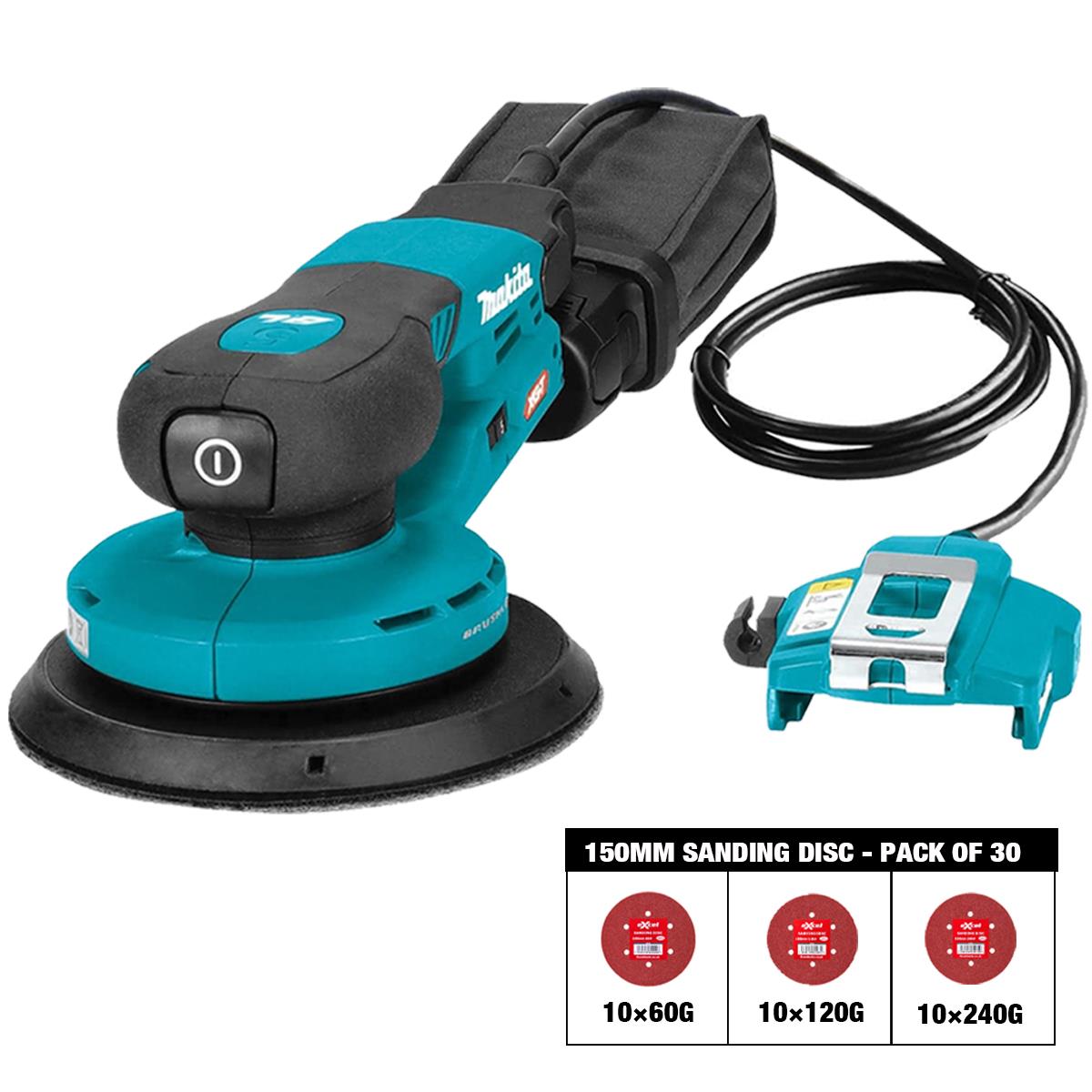 Makita BO002CGZ 40VMax XGT 150mm Brushless Random Orbit Sander with Sanding Disc 60G, 120G, 240G Pack of 30