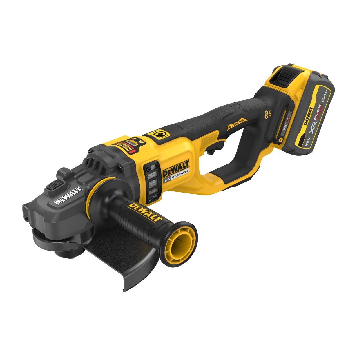 DeWalt DCG460X2 54V Brushless FlexVolt 230mm Angle Grinder with 2 x 9.0/3.0Ah Batteries, Charger & Case