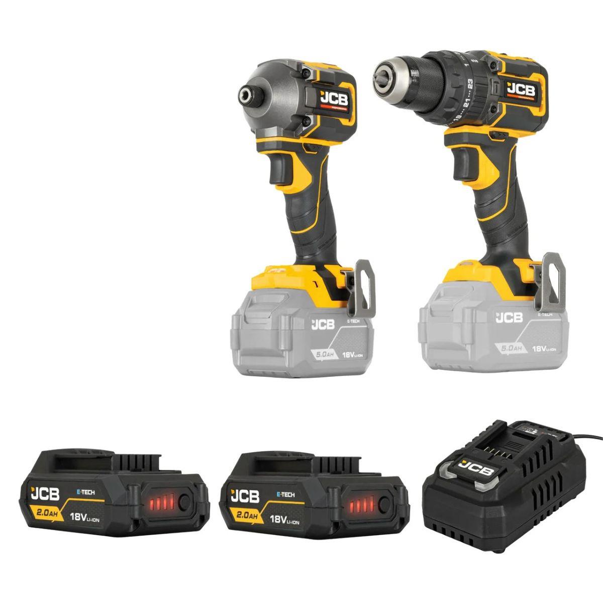 JCB-18PKIT-1 Pro 18V Combi Drill & Impact Driver With 2 x 2Ah Li-ion Batteries & 4.5A Fast Charger In Carry Case