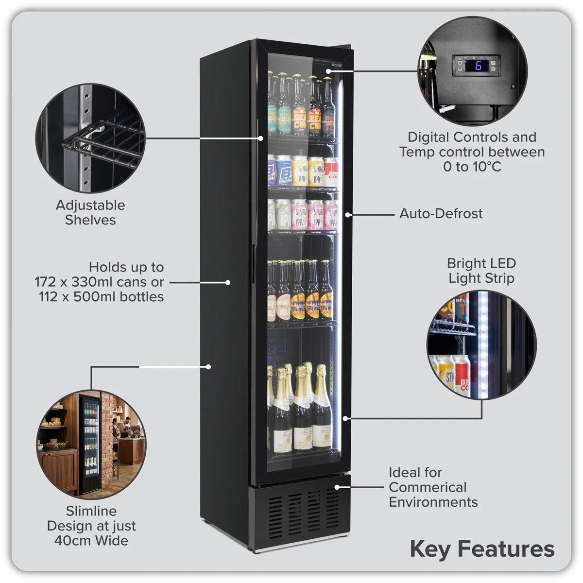 Sealey DH440 Baridi Tall Drinks/Bar Fridge with Digital Controls & Auto Defrost 160L Black