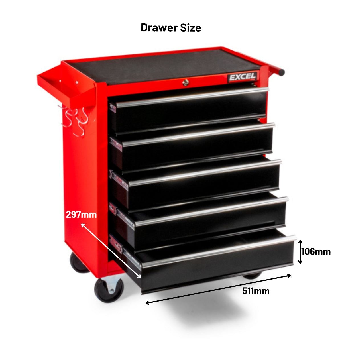 Excel 14 Drawers Tool Chest Storage Roller Cabinet Black and Red