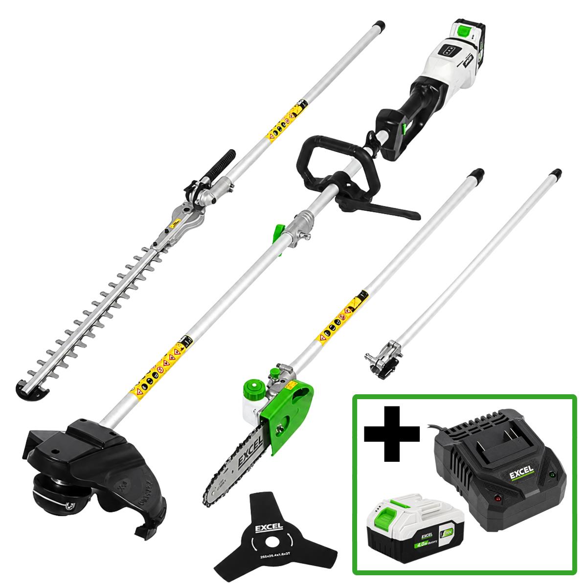 Excel 20V Cordless 5-in-1 Brushless Garden Multi Tool with 1 x 4.0Ah Battery, Charger