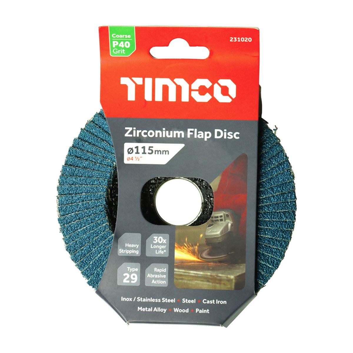Timco 115mm Heavy Duty Zirconium Flap Disc P40 Grit - 231020