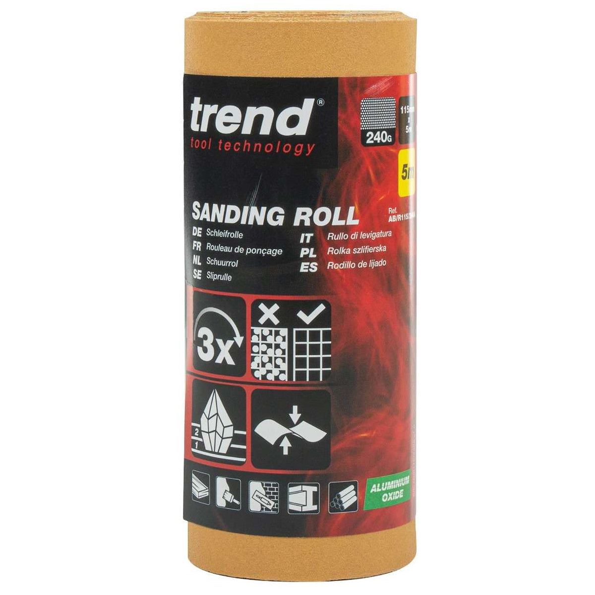 Trend AB/R115/240A 115mm x 5m 240 Grit Aluminium Oxide Sanding Roll