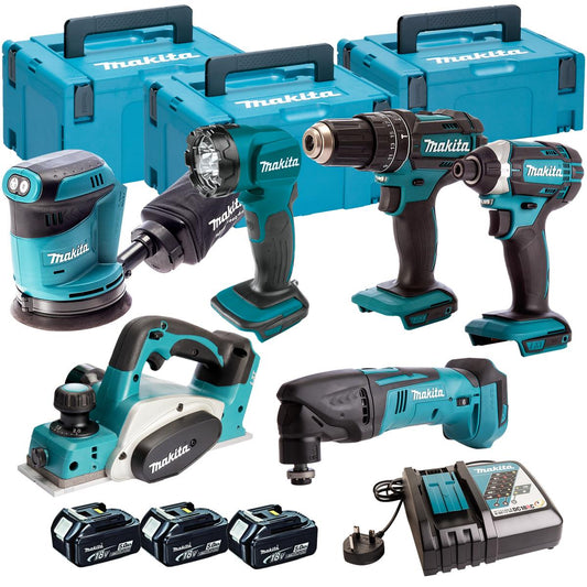 Makita 6 Piece Kit 18V Li-ion With 3 x 5.0Ah Batteries Charger T4TKIT-104