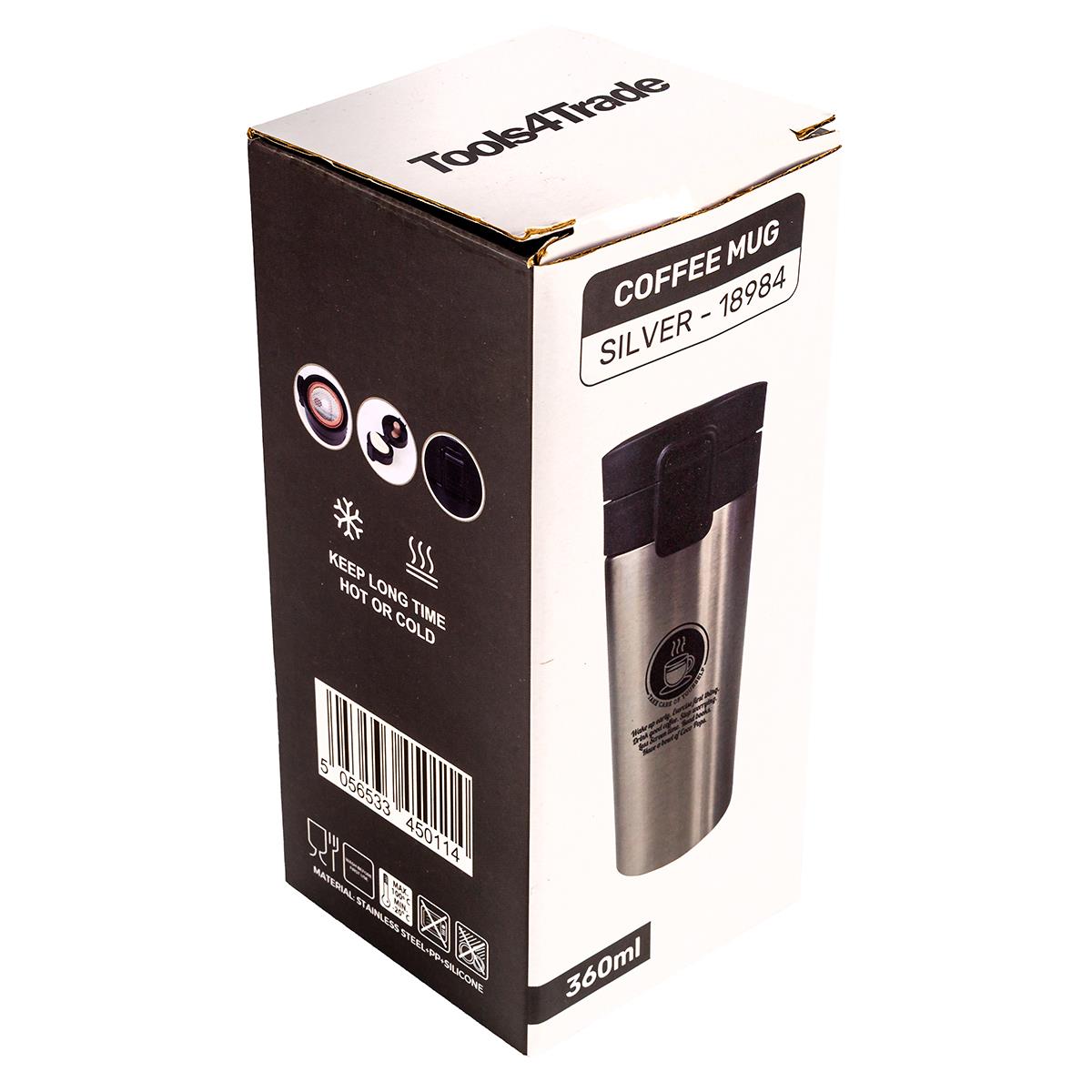 Tools4Trade Stainless Steel Thermal Coffee Mug - Silver (360ml)