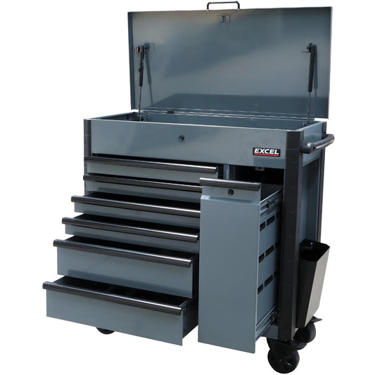 Excel 38" Heavy Duty 6-Drawer Tool Cabinet with Multi-Bin Organiser Black & Grey