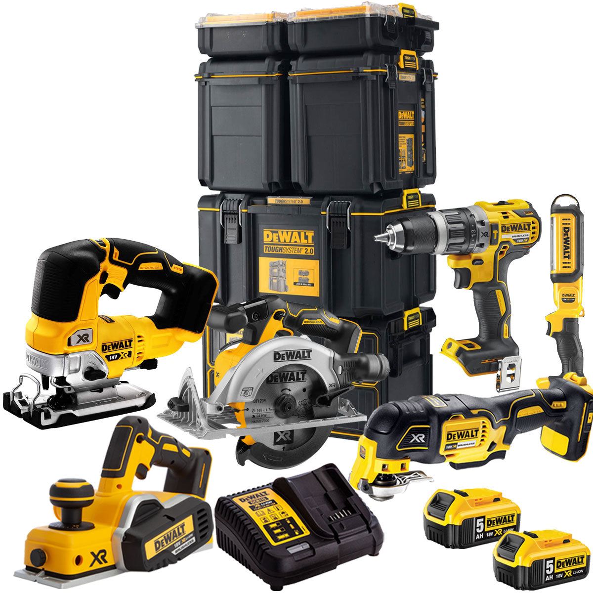 DeWalt DCKT4T6P5 18V XR 6 Piece Power Tool Kit with 2 x 5.0Ah Batteries & Toughsystem Box