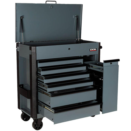 Excel 38" Heavy Duty 6-Drawer Tool Cabinet with Multi-Bin Organiser Black & Grey
