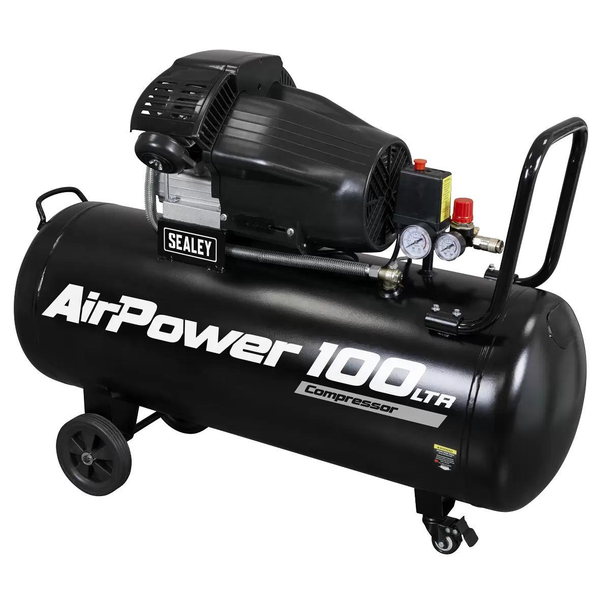 Sealey SAC10030VA 100L V-Twin Direct Drive Air Compressor 3hp 230V/13A