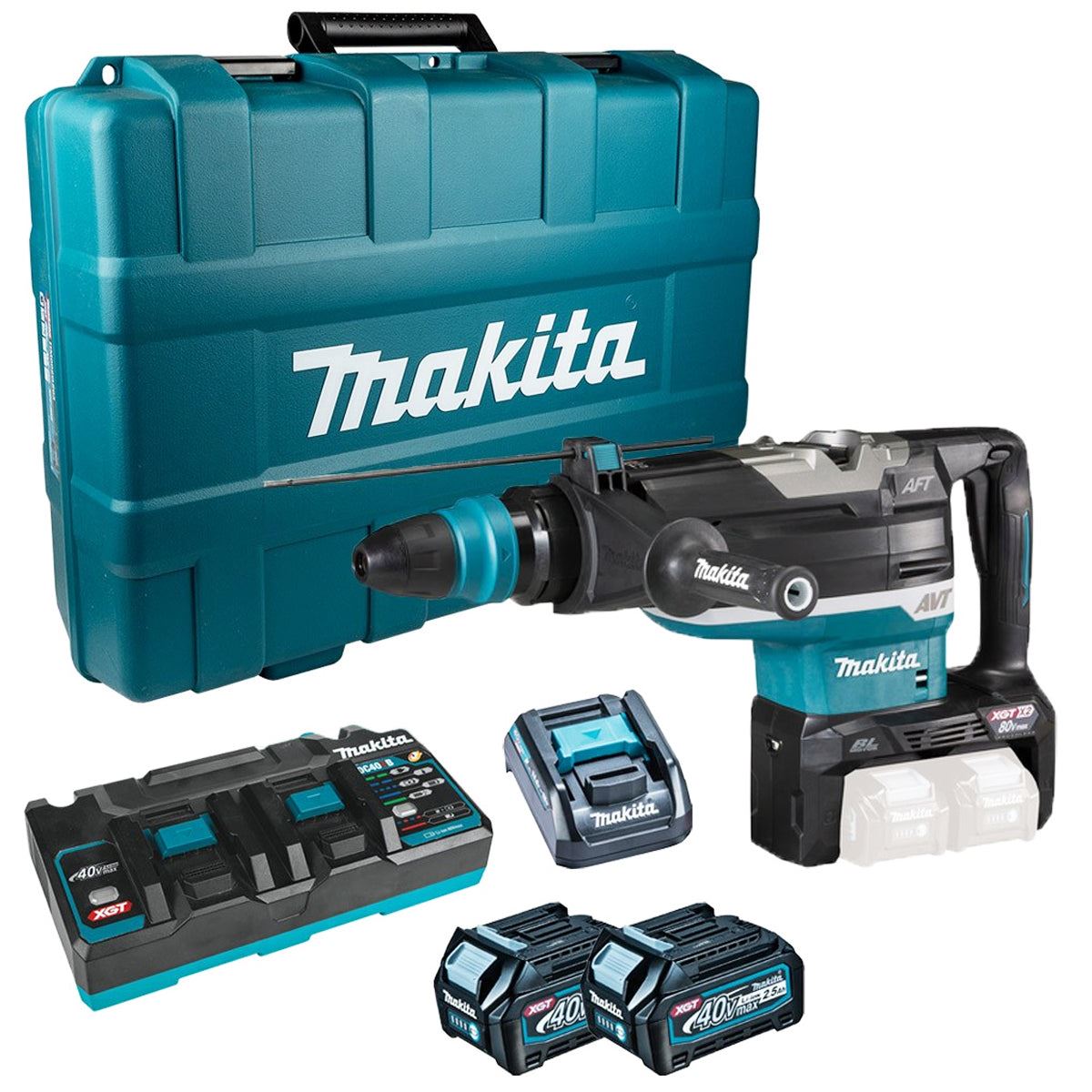 Makita HR006GD202 Twin 40V XGT SDS-Max Rotary Demolition Hammer With 2 X 2.5Ah Batteries & Charger