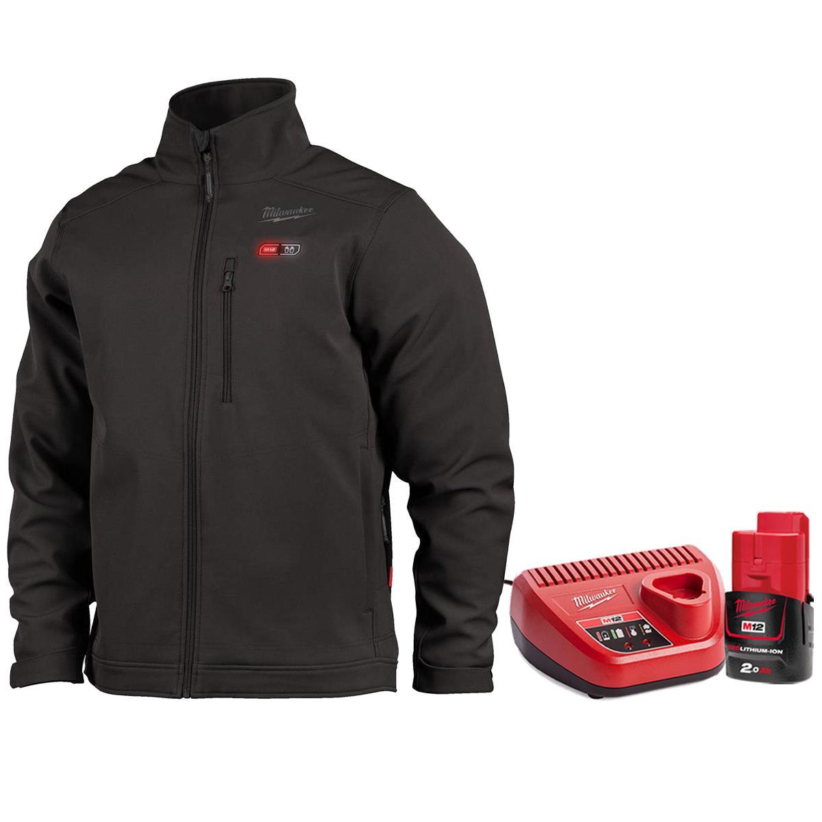 Milwaukee M12 12V Black Heated Jacket XL with 1 x 2.0Ah Battery & Charger