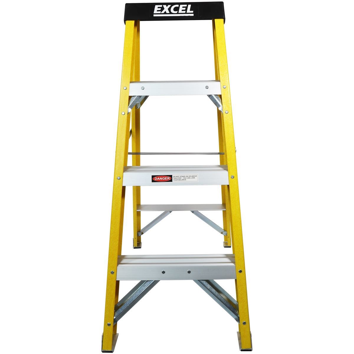 Excel Heavy Duty Fibreglass 4 Tread Ladder with 3 Step Hop Up Ladder