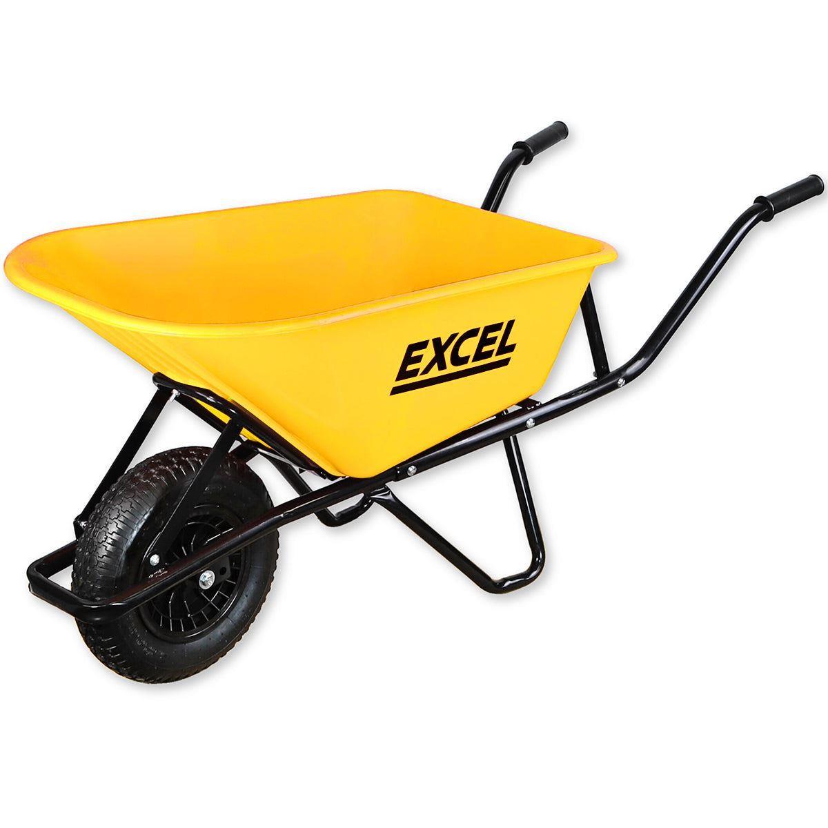 Excel 70L Portable Cement Concrete Mixer 240V/220W with Wheels & 100L Wheelbarrow Yellow HDPE Tray