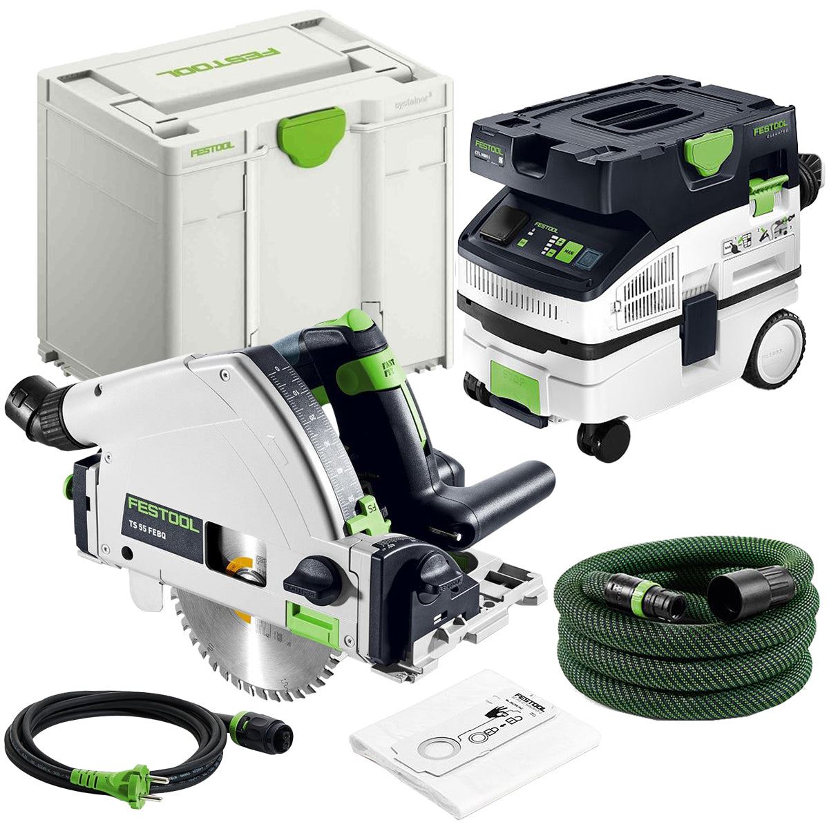 Festool TS 55 FEBQ-Plus 230V GB 160mm Circular Plunge-Cut Saw - 576706 With Mobile Dust Extractor 578315