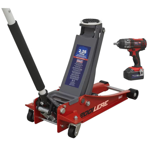 Sealey 2001LERECOMBO Trolley Jack & 18V Cordless Impact Wrench Combo Powerful Vehicle Lifting & Fastening Kit