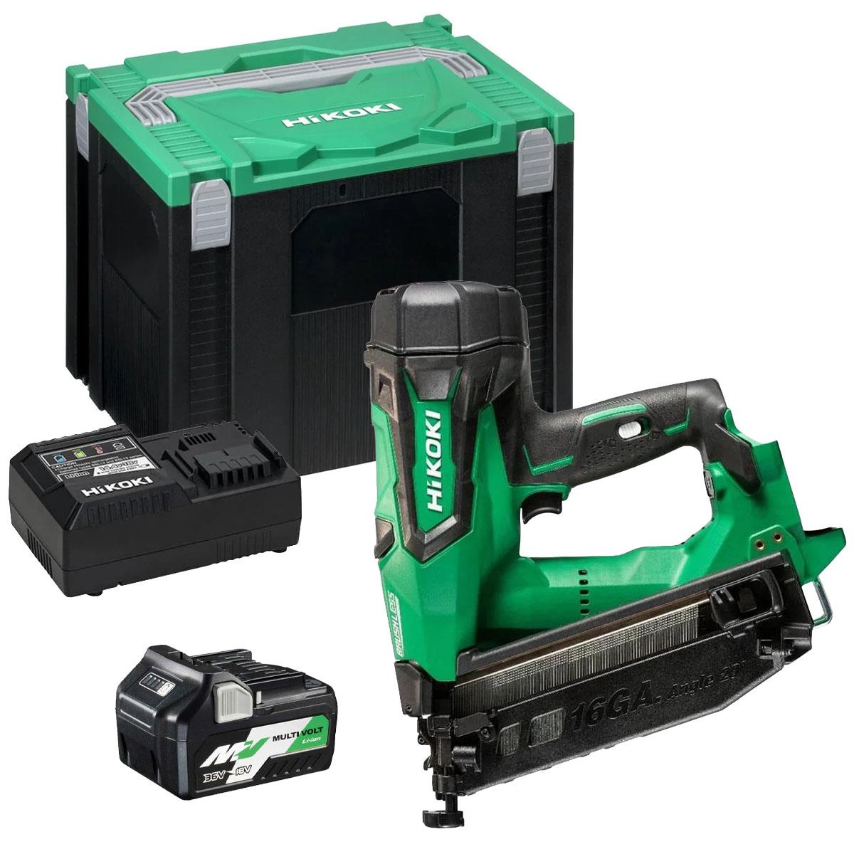 Hikoki NT1865DMBJ4Z 18V Brushless 16G Second Fix Angled Finish Nailer with 1 x 2.5Ah/5.0Ah Battery Charger & Case