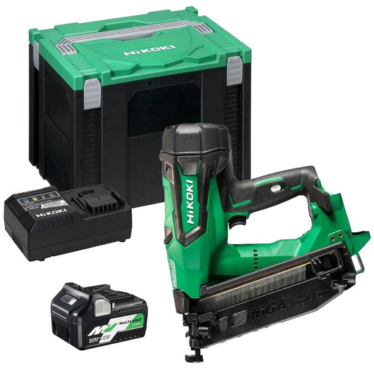 Hikoki NT1865DMBJ4Z 18V Brushless 16G Second Fix Angled Finish Nailer with 1 x 2.5Ah/5.0Ah Battery Charger & Case