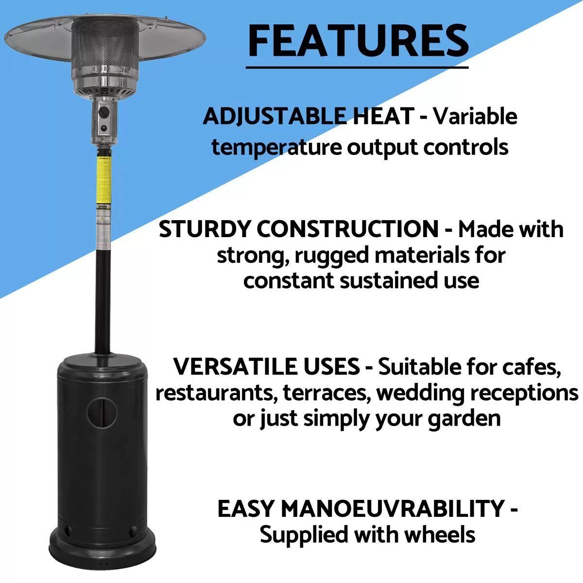 Sealey DG1 Dellonda Outdoor Garden Gas Heater 13kW Commercial & Domestic Black