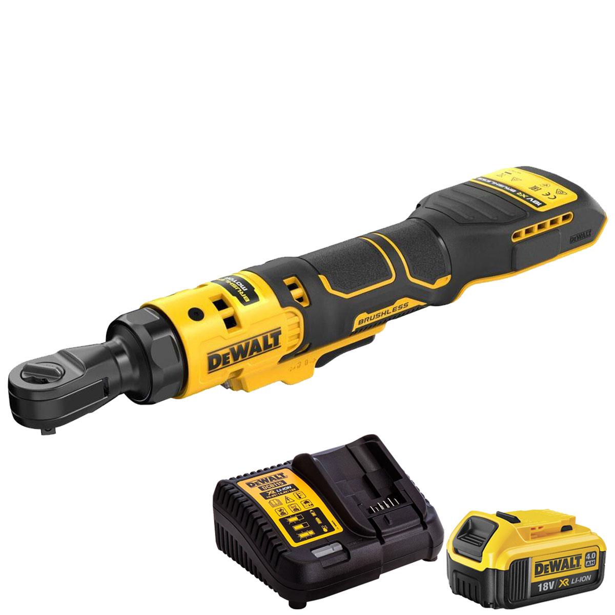 Dewalt DCF514N-XJ 18V XR 1/4'' Brushless Open Head Ratchet with 1 x 4.0Ah Battery & Charger