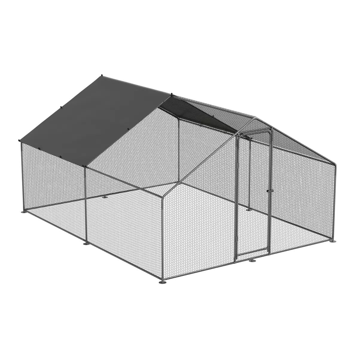 Dellonda DG279 3 x 4 x 2m Walk-In Chicken Run, Galvanized Steel, Roof Cover & PVC Coated Chicken Wire