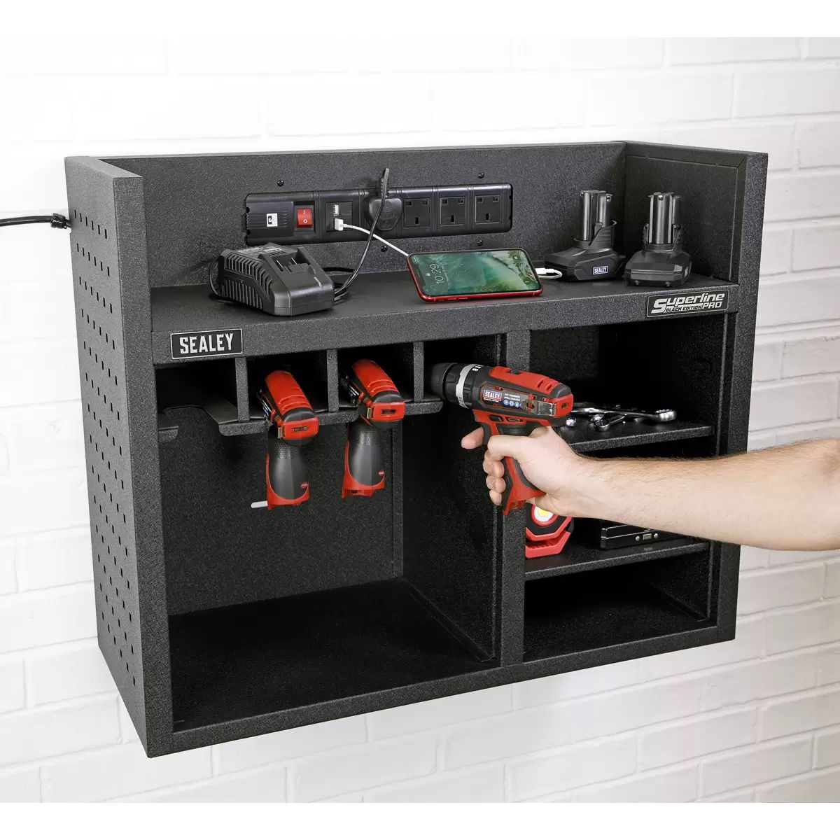 Sealey AP30SRBE Power Tool Storage Rack with Power Strip