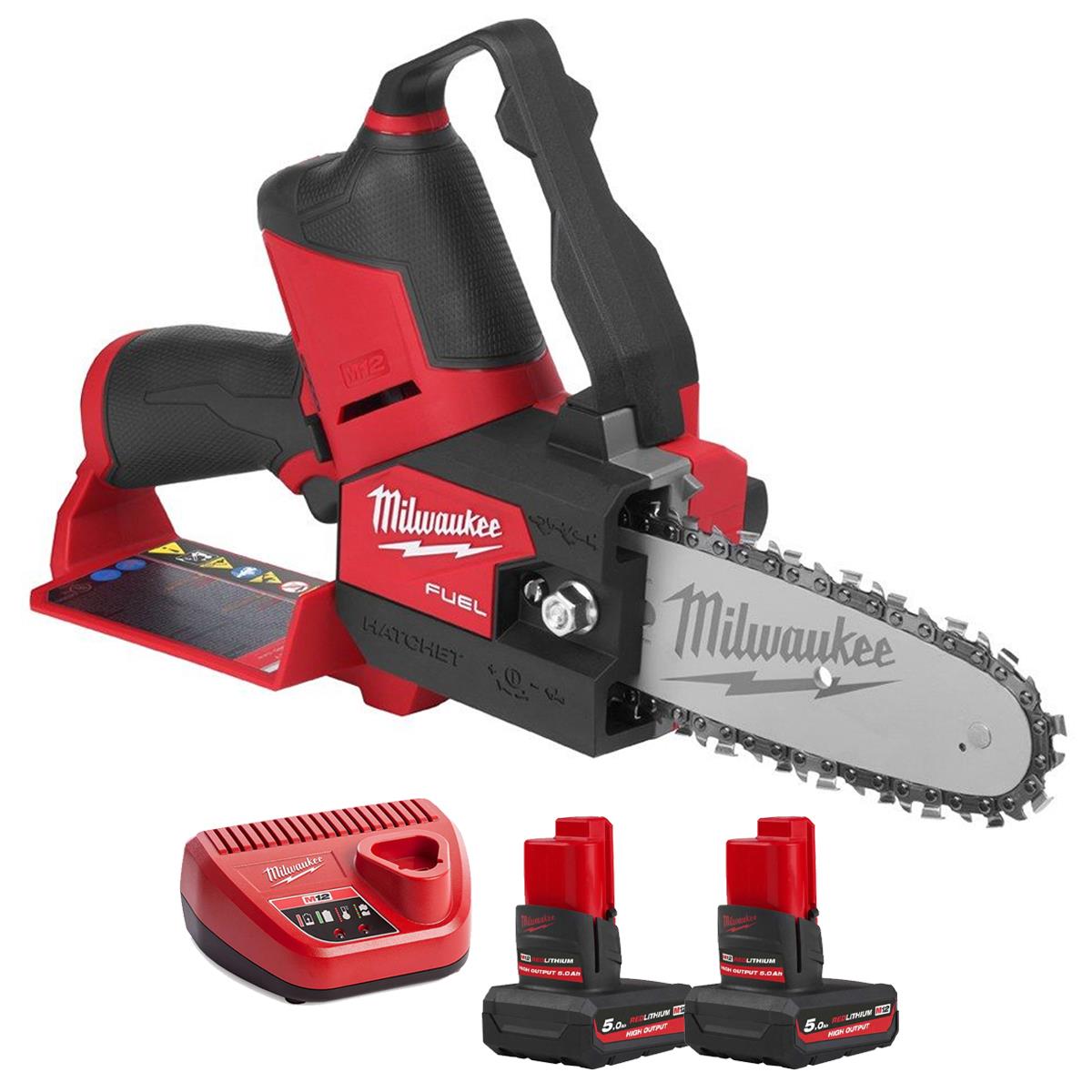 Milwaukee M12FHS-0 12V Brushless 231mm Fuel Hatchet Pruning Saw With 2 x 5.0Ah Battery & Charger