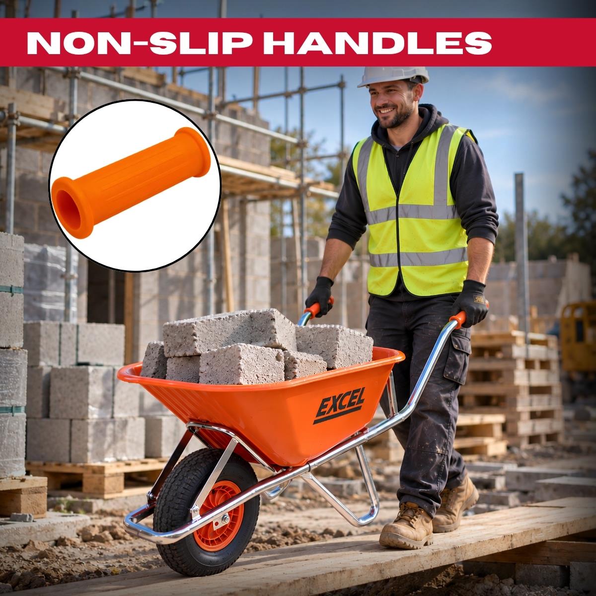 Excel Heavy Duty 100L Orange Wheelbarrow with Chrome Plated Frame