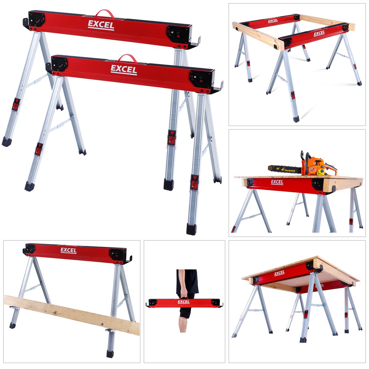 Excel Steel Sawhorse Heavy Duty Twin Pack 1000kg Capacity