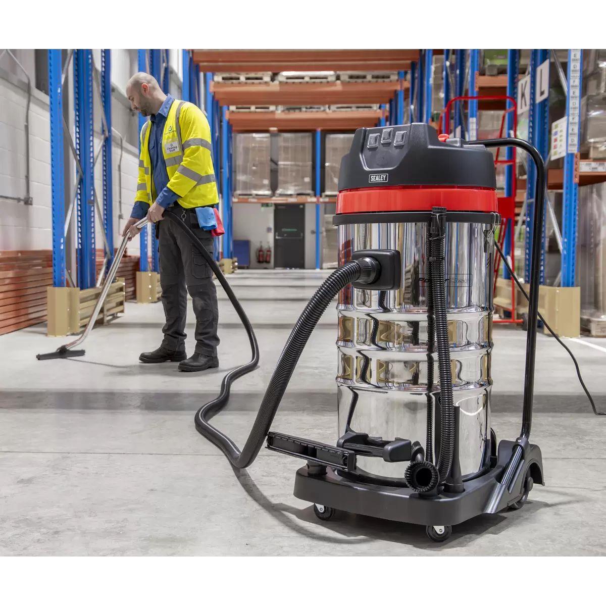 Sealey PC4100 100L Vacuum Cleaner Wet & Dry with Stainless Steel Drum 3000W/230V