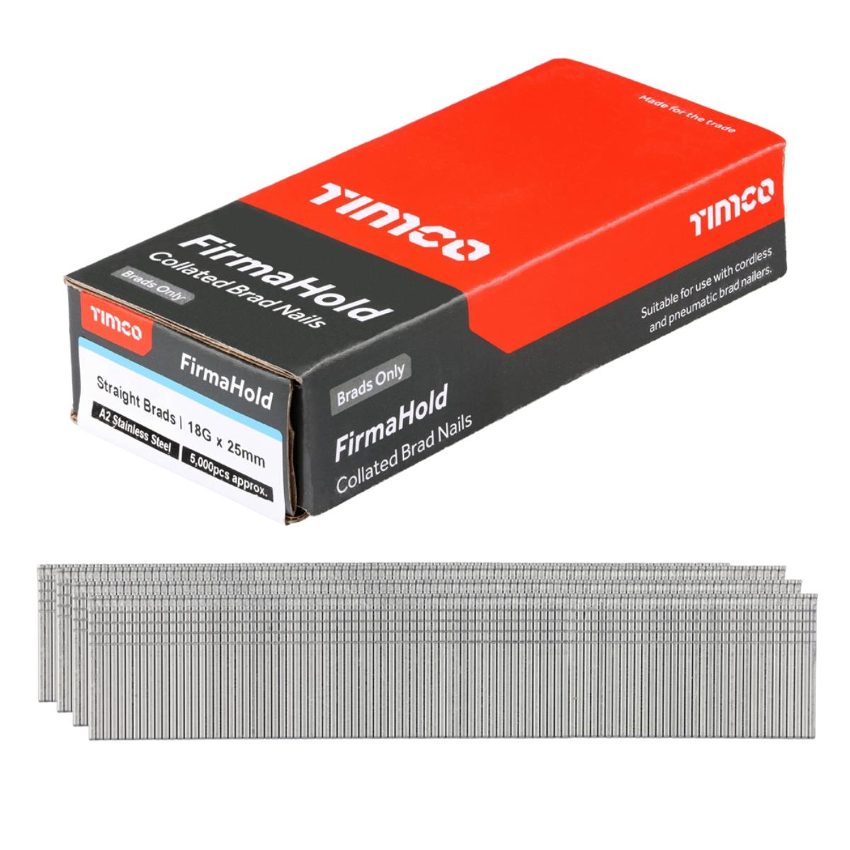 FirmaHold 25mm A2 Stainless Steel 18 Gauge 5000 Straight Collated Brad Nails BSS1825