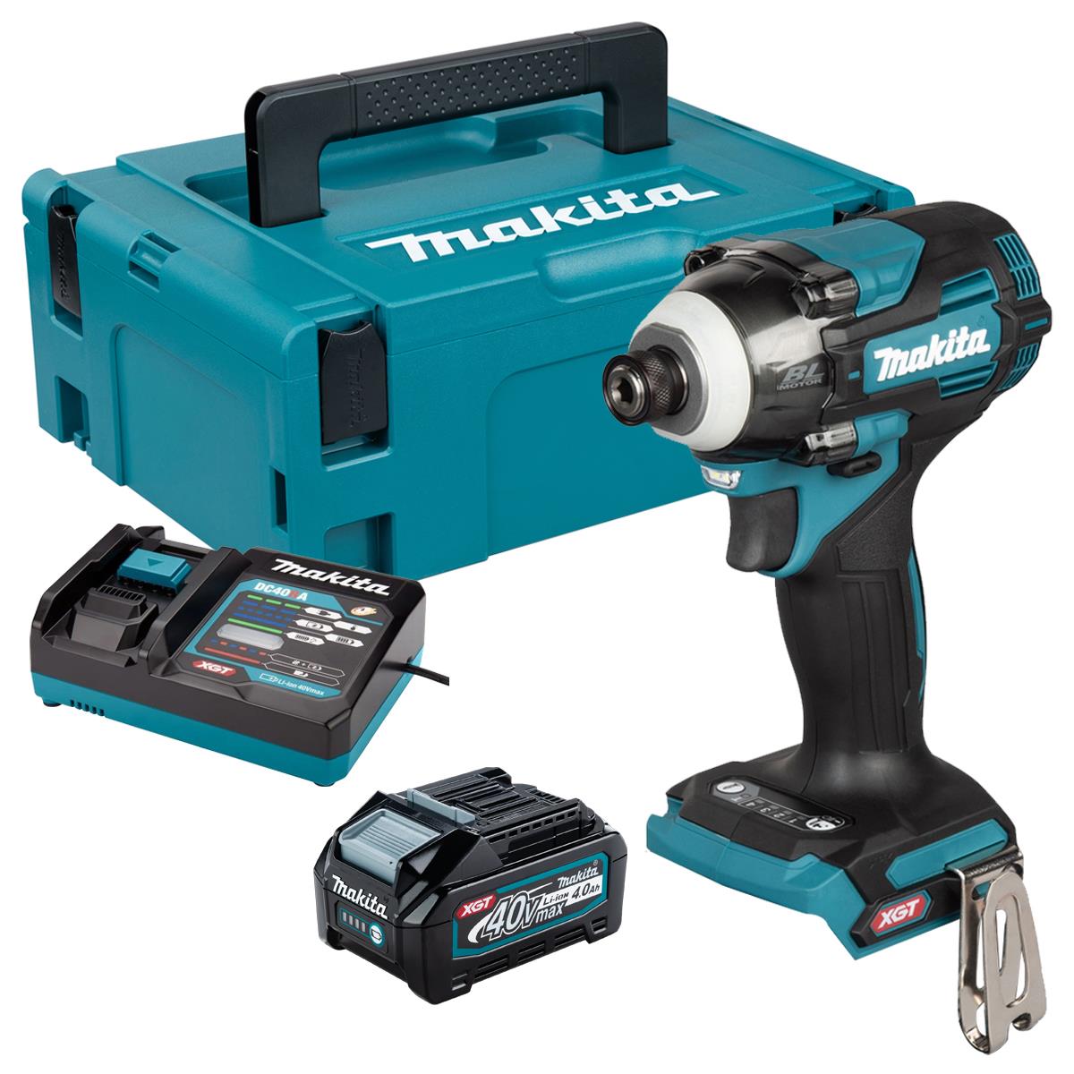 Makita TD004GZ01 40V Max XGT Brushless Impact Driver with 1 x 4.0Ah Battery Charger & Case