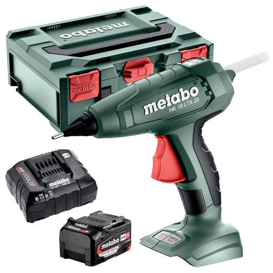 Metabo HK 18 LTX 20 18V Hot Glue Gun with 1 x 4.0Ah Battery, Charger, Glue Sticks & Metabox