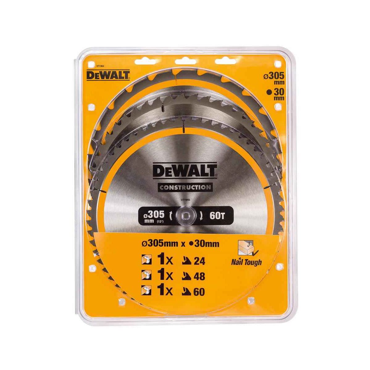 DeWalt DT1964QZ 3-Pack Construction Circular Saw Blades 305mm x 30mm with 24T, 48T & 60T Options