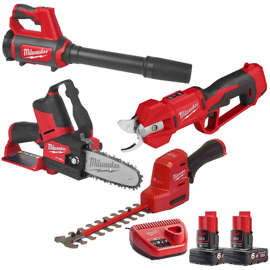 Milwaukee 12V 4 Piece Gardening Tool Kit with 2 x 6.0Ah Batteries & Charger T4TKIT-29507