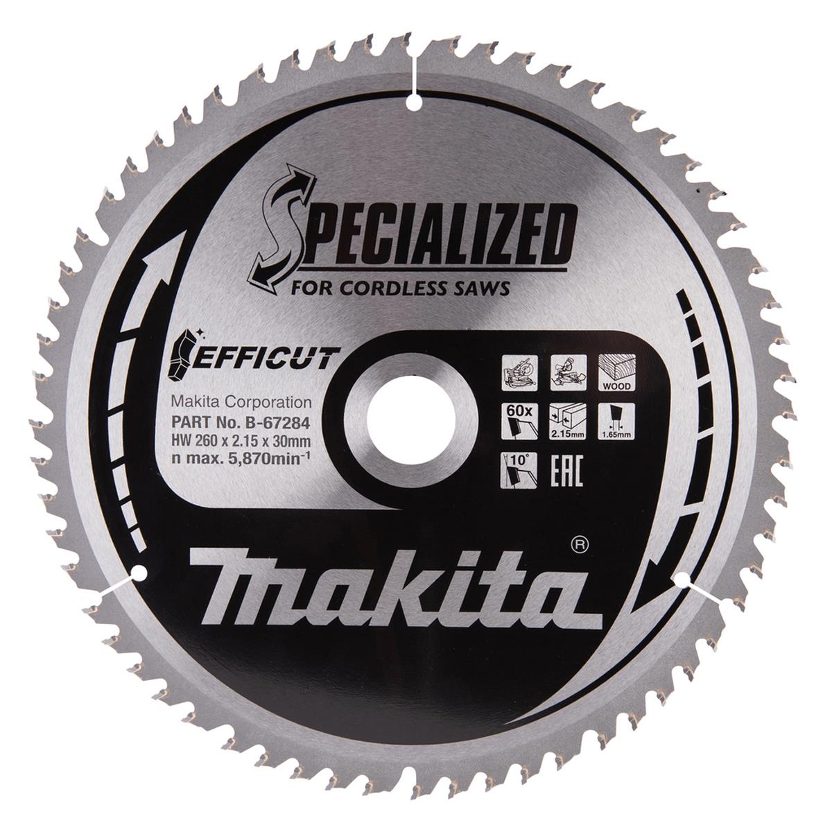 Makita B-67284 Efficut TCT Wood Cutting Circular Saw Blade 260 x 30mm x 60T