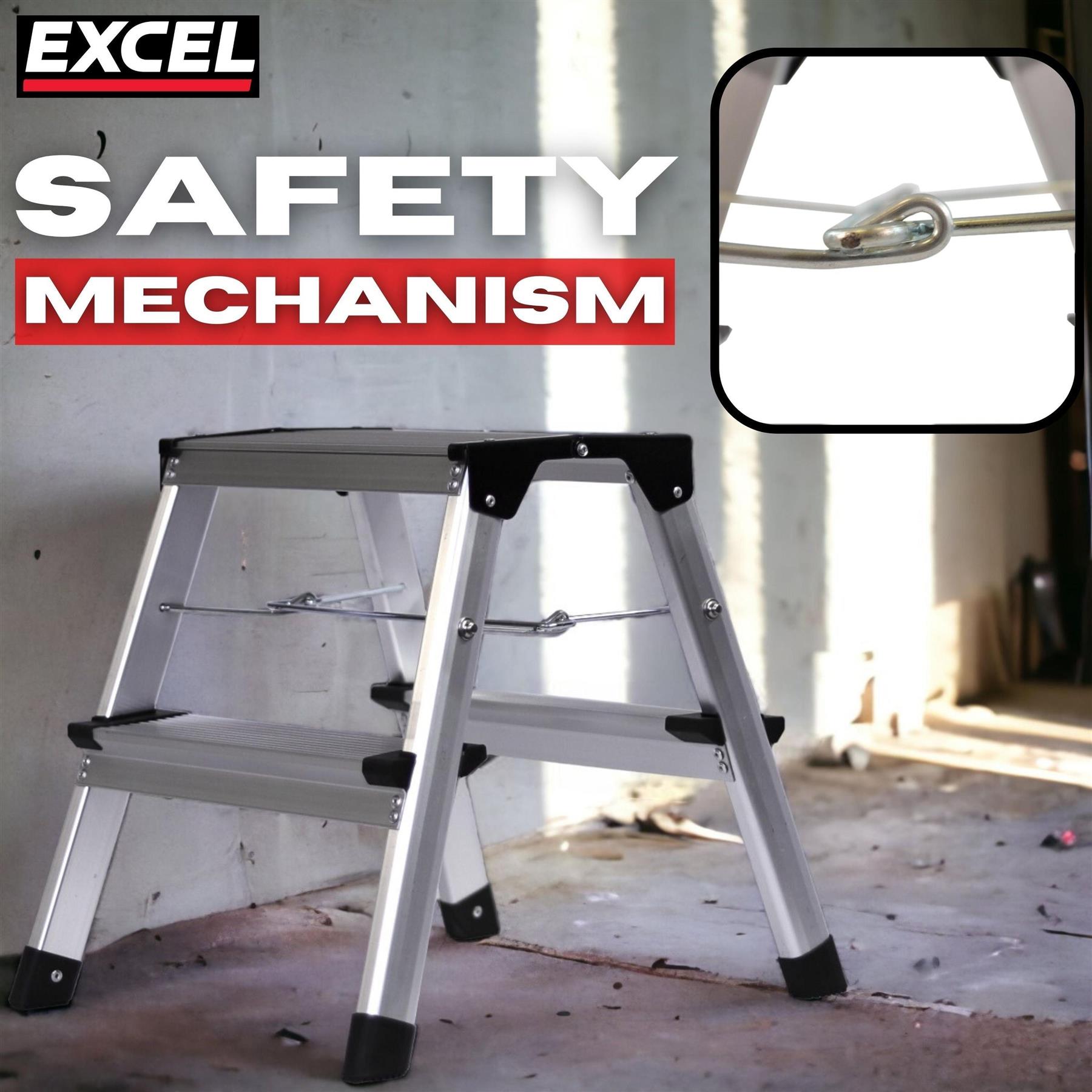 Excel Heavy Duty Fibreglass 4 Tread Ladder with 2 Step Hop Up Ladder
