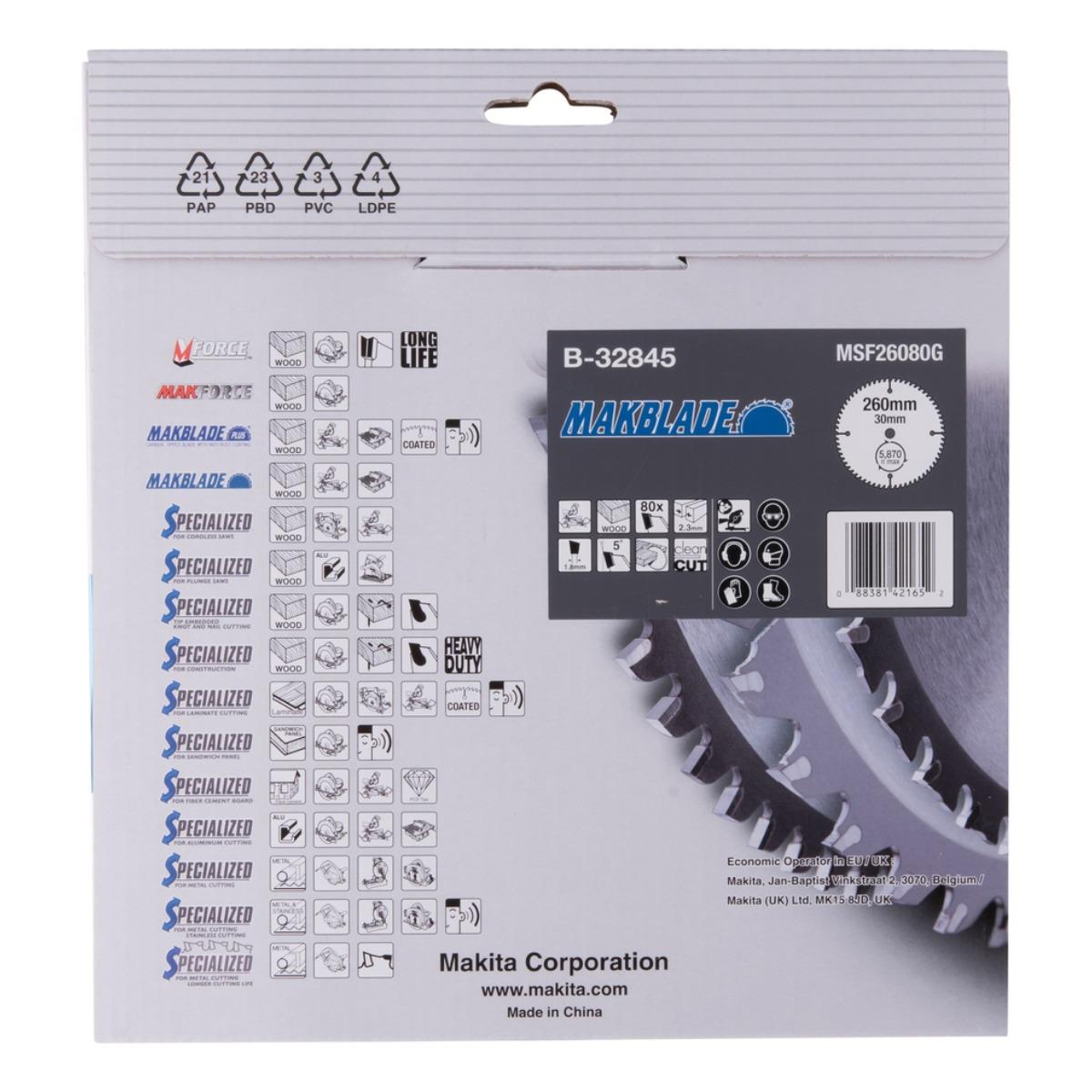 Makita B-32845 Makblade TCT Mitre Saw Blade 260mm x 30mm x 80T