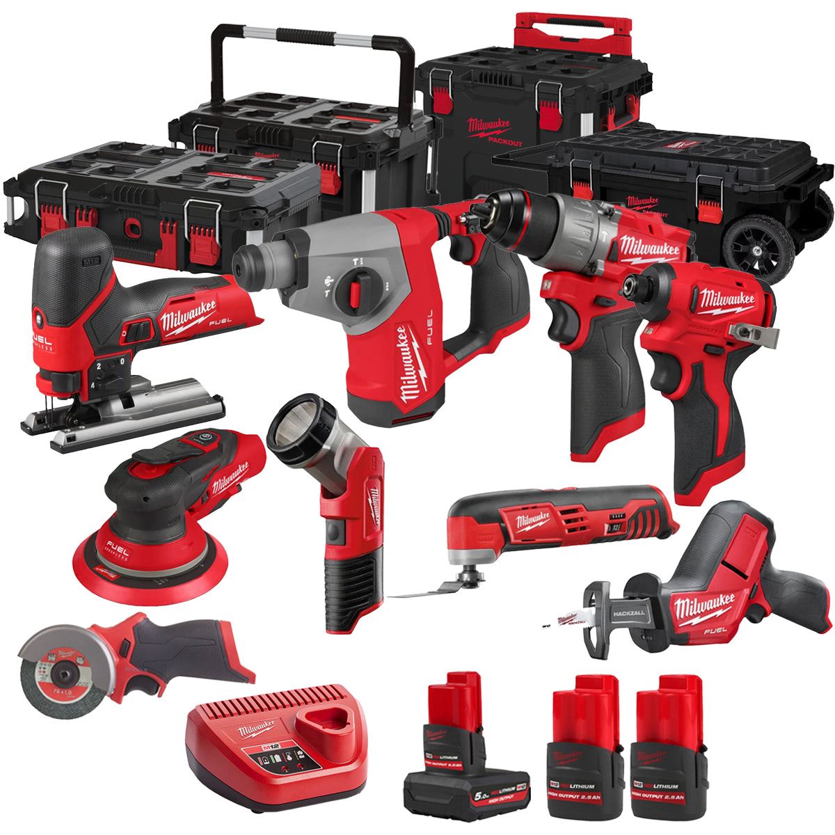 Milwaukee 12V 9 Piece Power Tool Kit with 3 x Batteries T4TKITM - 18493