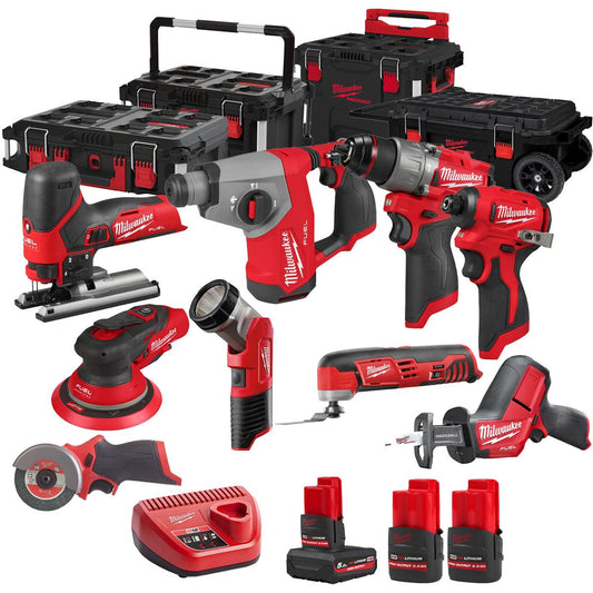 Milwaukee 12V 9 Piece Power Tool Kit with 3 x Batteries T4TKITM - 18493