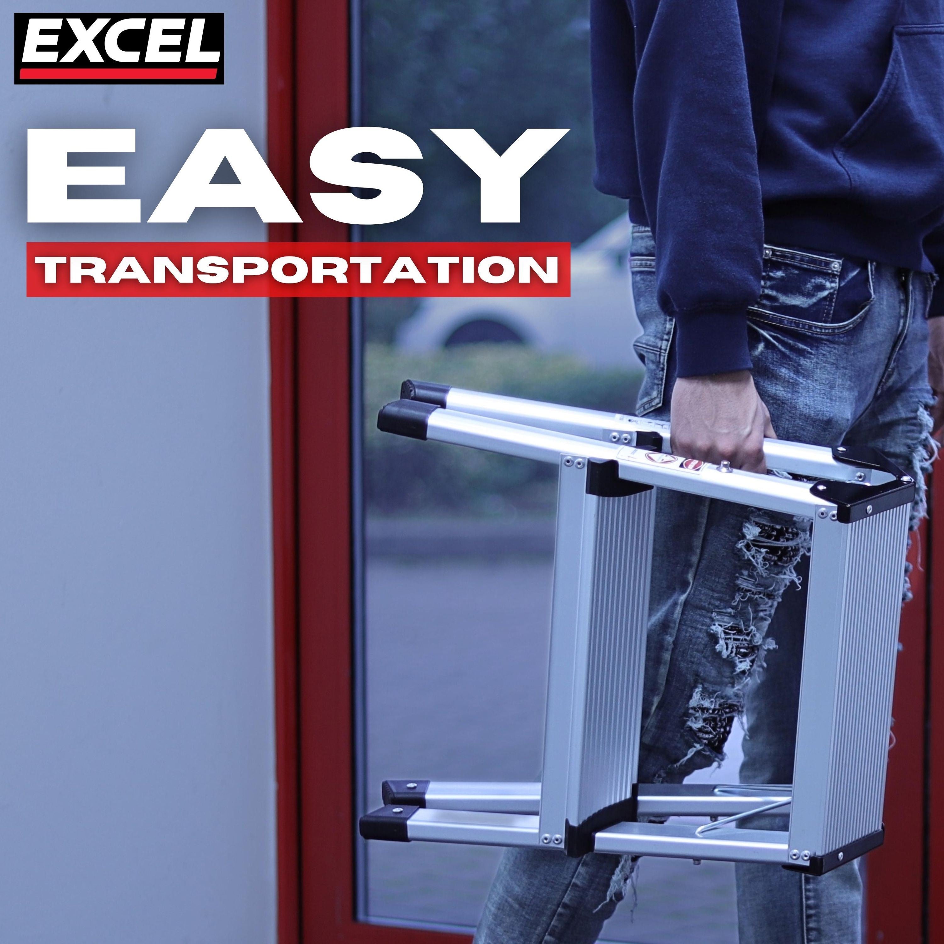 Excel Aluminium Stool Ladder 2 Tread Heavy Duty Folding Hop Up 350mm x 400mm