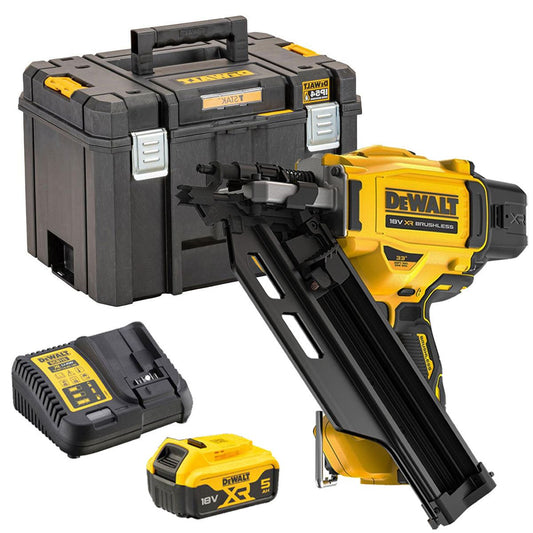 Dewalt DCN930N 18V Brushless 90mm First Fix Framing Nailer with 1 x 5.0Ah Battery Charger & TSTAK Tool Box